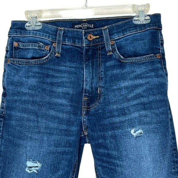 J. Crew Mercantile Dark Wash Distressed Straight Leg Jeans Size 28/32 - Picture 7 of 14